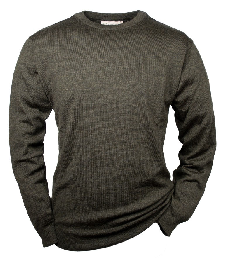 Hubertus Pullover Rundhals  Oliv/braun