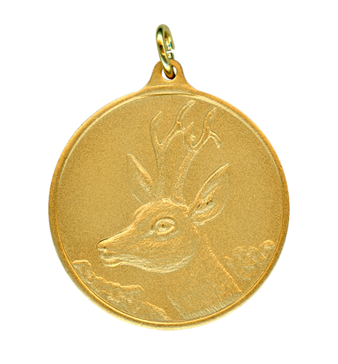 Jagdmedaille Bock 40mm  m. Öse u. Ring vergoldet