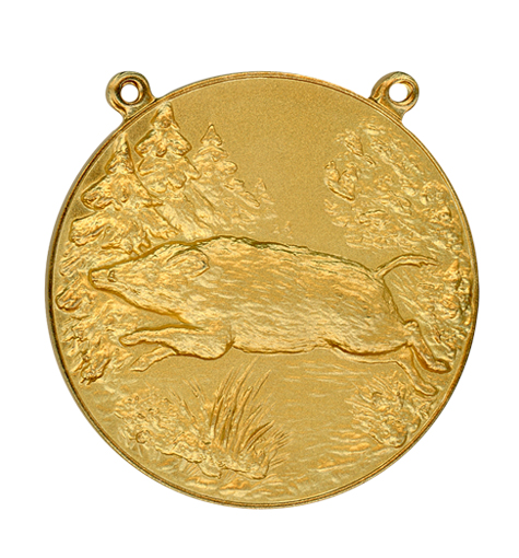 Medaille Wildschwein mit Kette   Vergoldet