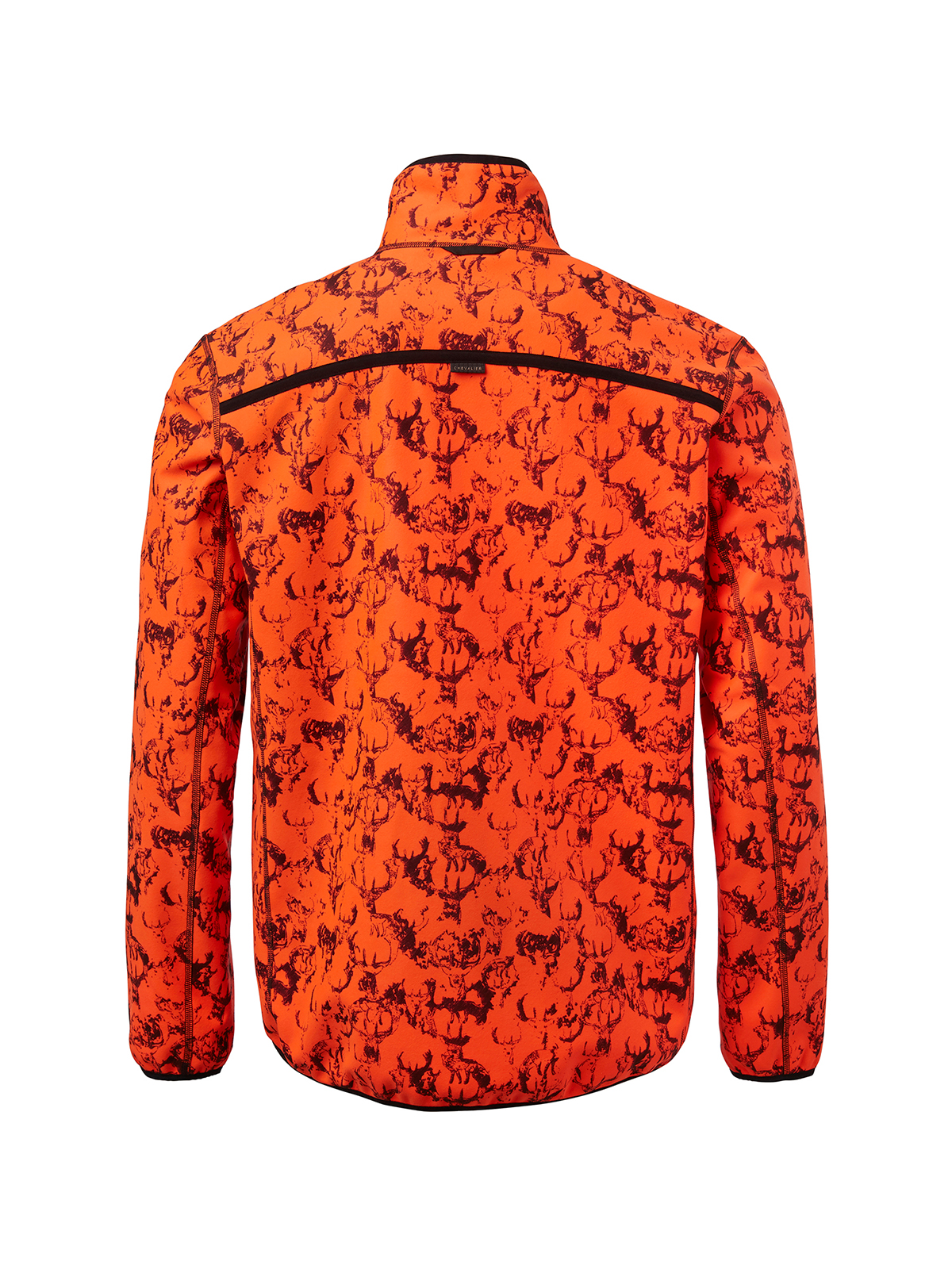 Rückansicht der camouflage-orangen Wendejacke Mist Windblocker von Chevalier, komplett sichtbar.