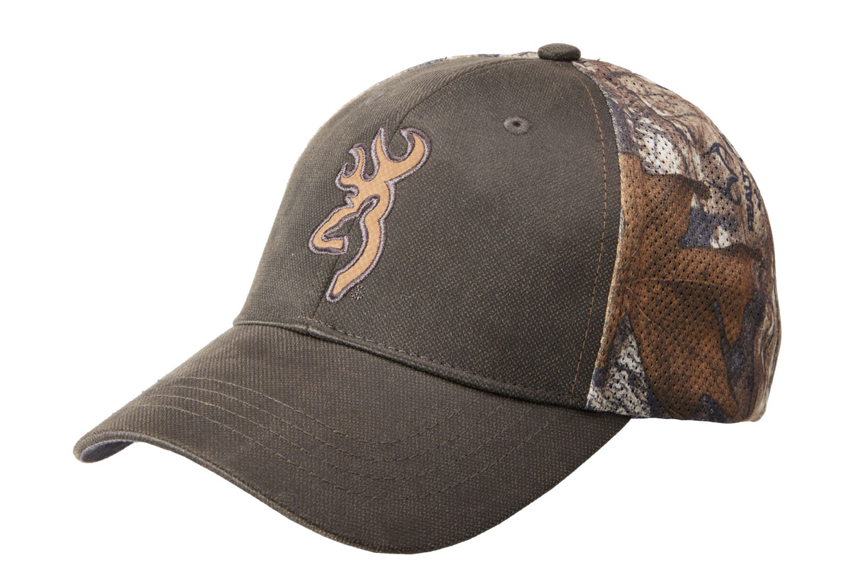 Browning  Kappe Cap Brown Buck  Klassische Basecap in Braun und Laub-Tarnmuster und aufgesticktem Logo.